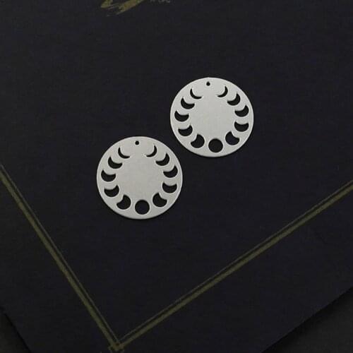 Making Jewelry Findings Moon Phases Stainless Steel Bead Metal Pendant Laser Cut Circle Steel Charms For DIY Necklace Earrings