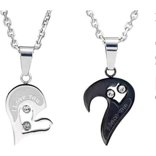 FYJS Unique Stainless steel I Love You Heart Pendant Link Chain Necklace for Valentines Day Gift