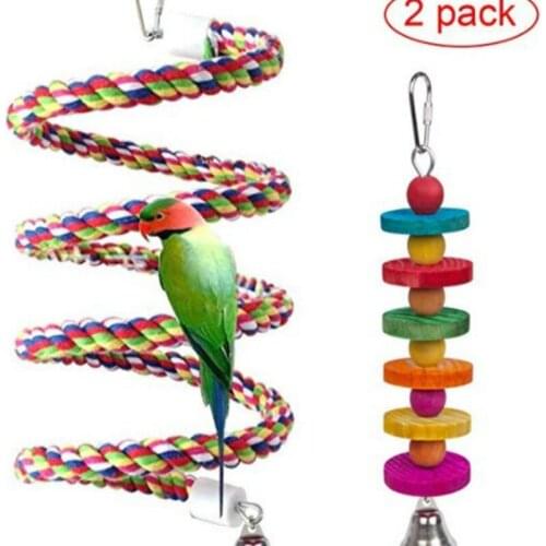 Parrot Bite Toy Pet Bird Toys Cotton Rope Climbing Rope Ladder Spiral Stair Molars String 2-Piece Set