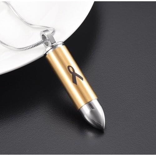 IJD9879 Laser Engraving Ribbon Two Tone Stainless Steel Bullet Memorial Jewelry pendant Women Cremation necklace to hold ashes