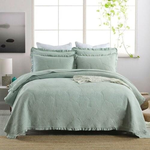 Quality Soft Bedspreads Cotton Quilt Set 3pcs Embroidered Quilts Lace Bed Cover Shams King Queen Size Quilted Coverlet CHAUSUB