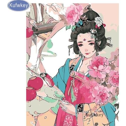 Kufwkey 5d Diy Diamond Painting Cross Stitch,japanes girl sakura Square Diamond Embroidery crafts 5D Diamond Mosaic Home Decor