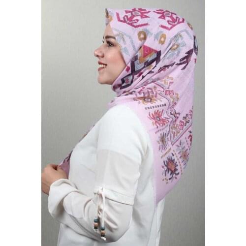 BAYSEM PATTERNED LINEN FLAMLI SCARF-KANEVİÇE DESEN-05 - RENK-11