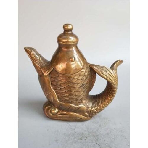 Copper Chinese pure brass Carp form teapot statue Office and home decoration