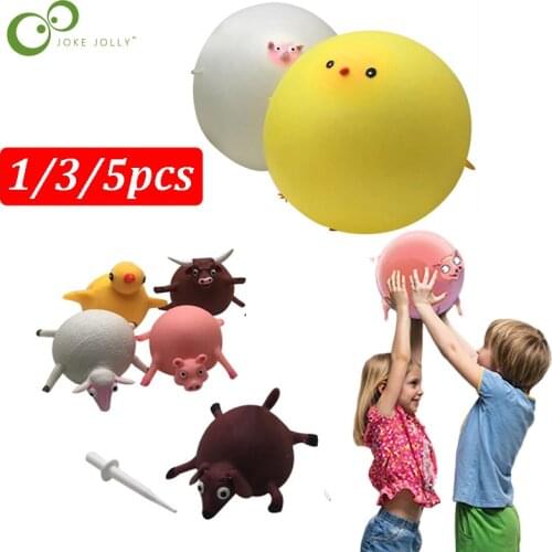 1/3/5pcs Cute Blowing Animals Toys Inflatable Water Balloon Squeeze Ball Bubble Ball Stress Relief Kids Novelty Party Gift WYW