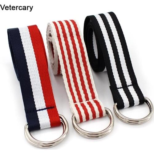 Fashion Women Canvas Belts Casual Corset Belt silver D ring buckle belt for woman jeans girl students striped colorful stripes