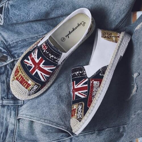 2021 Hot Sale Flag Printing Casual Men Espadrilles Breathable Loafers Shoes For Men Flat Comfortable Summer Men Slip On Shoes