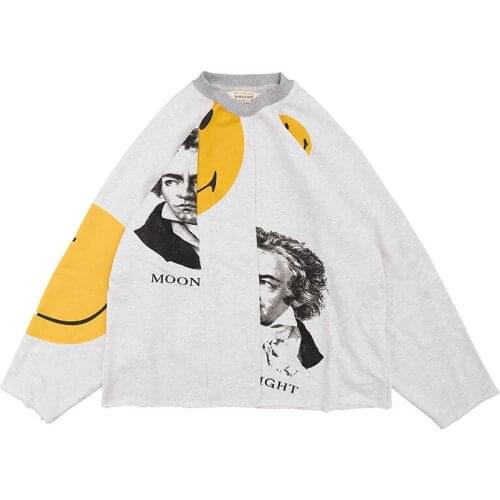 Kapital man smile print raglan sleeve sweater street style irregular figure print Pullover