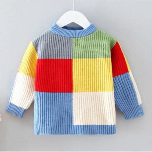 New 2021 Autumn Winter Baby Boys Girls Sweaters Kids Contrast Color Joint Sweater Girls Long Sleeve Knitted Sweater Clothes