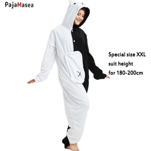 2021 New XXL PAJAMASEA Men Danganronpa Double Color Bear Costume Onesies Cosplay Anime Pajamas Halloween Adult Raccoon Kigurumi
