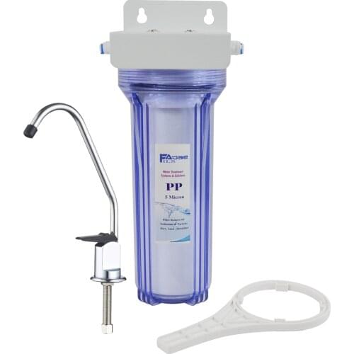 Single Stage Transparent Under Sink Water Filtration System with faucet include 10" PP Sediment Filter 5 microns