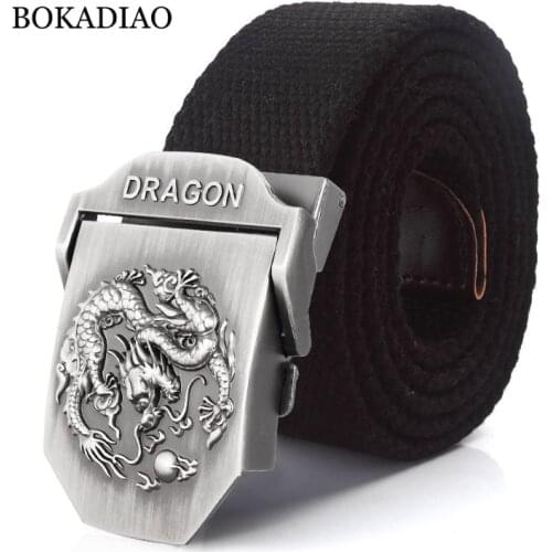 BOKADIAO Men&Women Military Canvas belt luxury Dragon Metal buckle jeans belt Army tactical belts for women waistband strap male