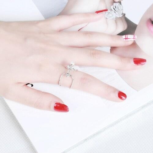 Silver Color Imitation Pearls Finger Rings For Women Girls Jewelry Accessories Hollow Double Layer Open Midi Knuckle Ring Sets