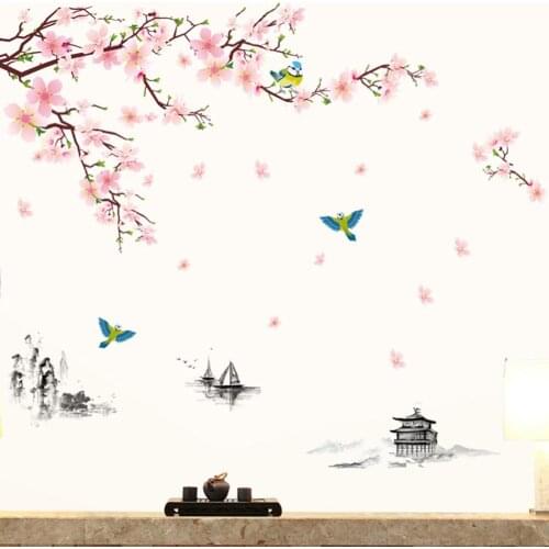 Spring Flower Tree Bird Wall Sticker DIY Decal Home Living Room Bedroom Decor Home Decoration Stickers & Posters