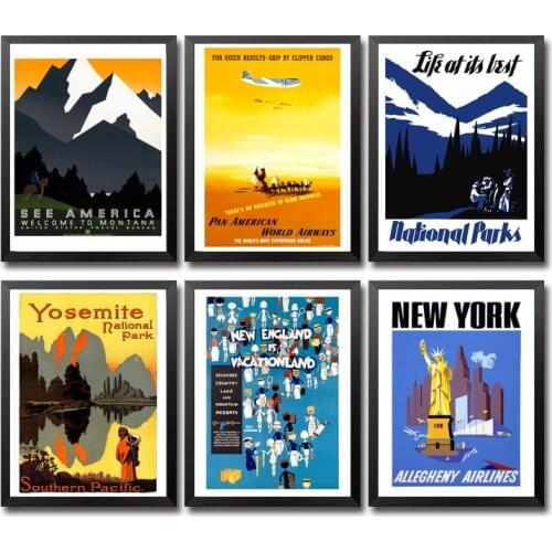 USA United Stats American Parks Yosemite Airways Vacationlans Newyork Vintage Travel Poster