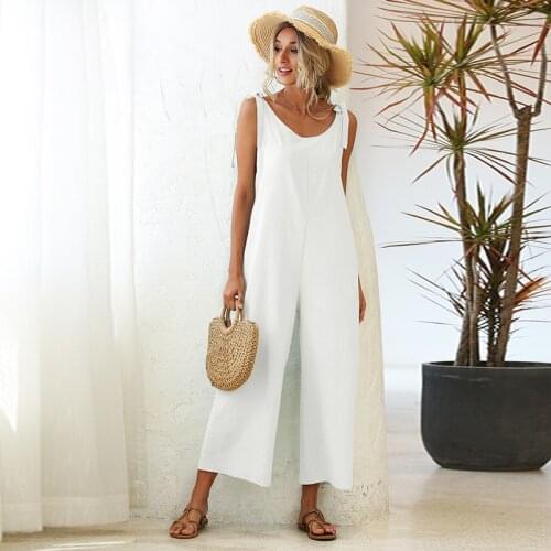 2021 Fashion Cargo Overalls Summer Womens Strappy Straight Solid-color Jumpsuits Dropshipping