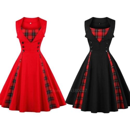 2020 New Vintage Medieval Costumes For Women Scotland Big Tartan Dress Plaid Steampunk Renaissance Sleeveless Rockabilly Clothes