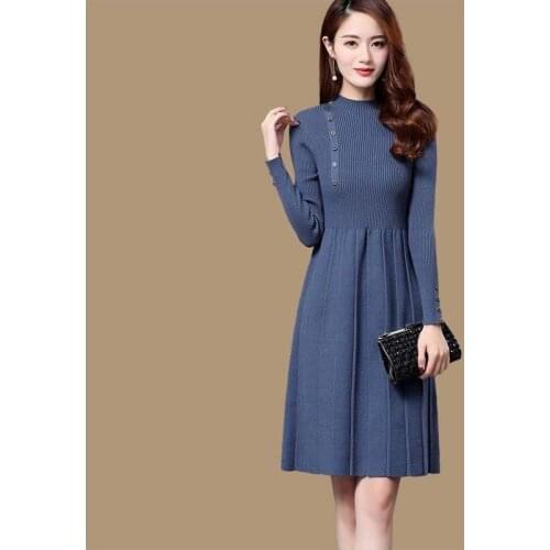 New Fashion 2021 Autumn Winter Women Long Sweater Dress Pullovers Warm Knitted Sweaters Pullover Dresses Lady