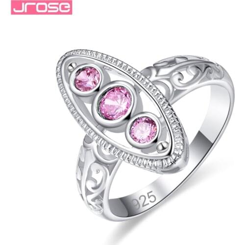 JROSE Fashion Round Cut Pink Purple Cubiz Zirconia Jewelry 925Silver Ring Size 6 7 8 9 For Women Engagement Wedding Gifts