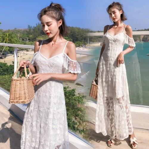 Women Lace White Backless Straps Maxi Dress Fairy Party Summer Vacation Long Beach Dress Elegant Vintage Korean Runway Vestido