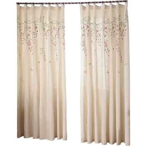 1Pc Home Decoration Window Curtain Embroidered Cotton Linen Blending Curtains For Living Room 1.8*1.8m Accept Customized