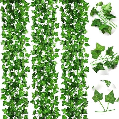 12Pcs 2.3M Green Leaves Vine Garland Artificial Plants Hanging Wall Rattan Patio Home Decoration Fake Leaf Ivy Vine Garden Decor