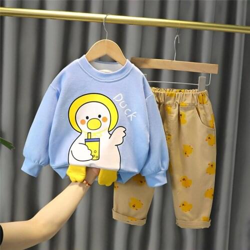 2021 Autumn Baby Girls Boys Clothing Sets Kids Cartoon Duck Long Sleeve T Shirt Pants Children Sportswear Infant Clothes Outfit