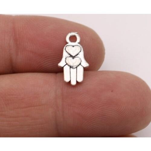 40pcs Antique Silver Plated Heart Hand Charms Pendants for Jewelry Making Bracelet DIY Accessories 16x8mm