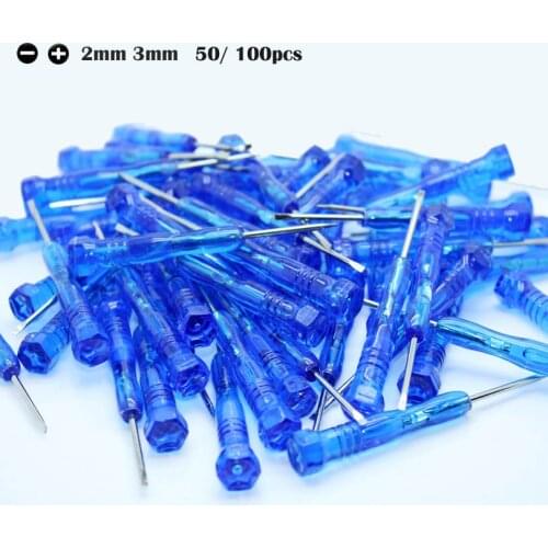 50/ 100pcs/ pack) mini 2mm 3mm Slotted Phillips Screwdriver Cross Flat Screwdrivers set Screw Driver Electronic Repair Tool