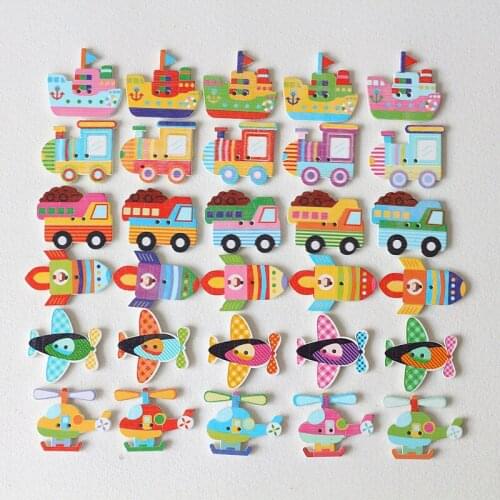 50Pcs/Lot Mixed Vehicle 2 Holes Wooden Buttons Scrapbooking Crafts DIY Kids Clothing Accessories Sewing Button Decoration
