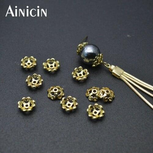 8mm Flower Shape Receptacle Bead Caps Charms Gold Color Plating Jewelry Accessories DIY Fit 10mm Round Beads 50pcs/lot