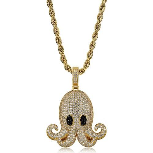 Lucky Sonny Funny Devilfish Pendants & Necklaces with Rope Chain Gold Silver Color Men Accessory CZ Iced Paved Hip Hop Jewelry