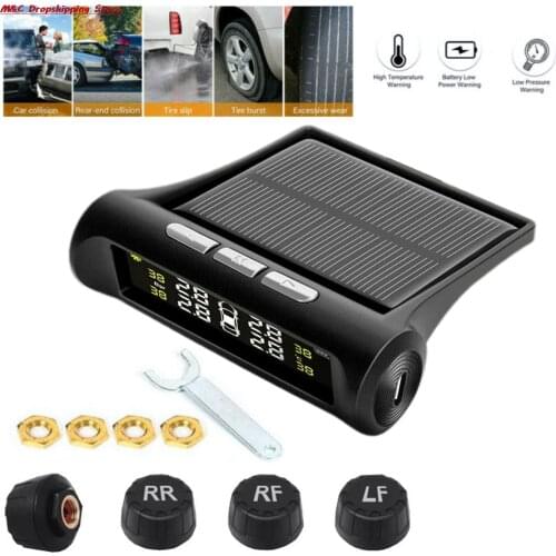 Car TPMS Tire Pressure Sensor Monitoring System Smart Solar Power LCD Display Auto Security Alarm Systems Tyre Temp Warning