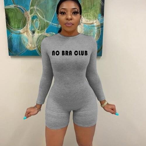 BKLD Womens Summer Clothing Zipper O-Neck Long Sleeve Fashion Letters Printed Bodycon Fitness Rompers Sexy One Piece Outfits