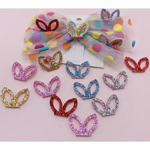 50PCS/lot 3.5*2cm shiny ear patches Girls Hair Accessories Sequins Padded Appliqued for BB Clip Decoration