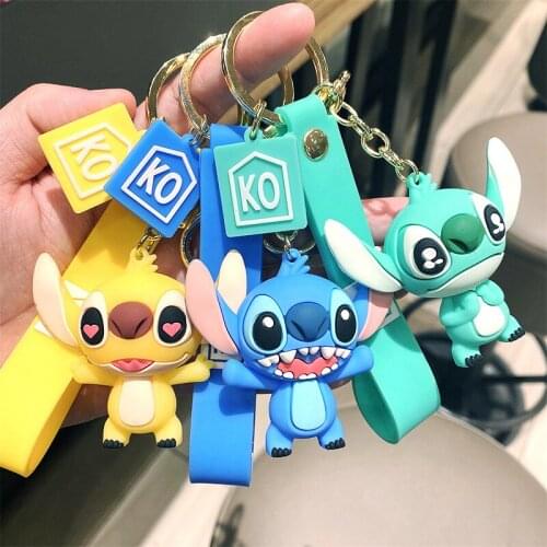 Disney Lilo & Stitch Cute Cartoon Stitch Kiki Animal Monster Keychain Women Leather Rope Toys Kid Key Ring Chains Car Bag Charm