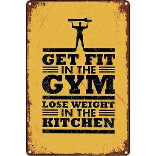 Design Tin Metal Sign Wall Art|Get Fit in The Gym|Thick Tinplate Print Poster Wall Decoration for Gym