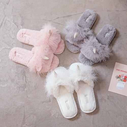 Popular New Unicorn Home Antiskid Silent Pink Gray White Womens Cotton Slippers