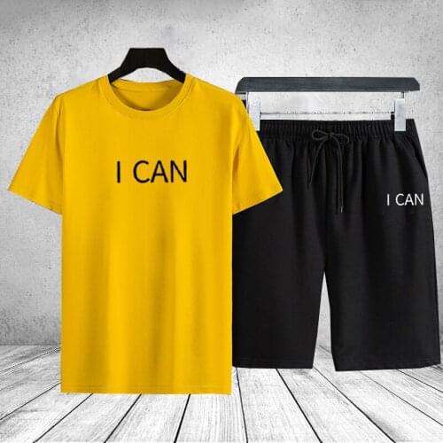 Two Pieces Tracksuit Men Sets Short Sleeve T Shirts +pants Sportwear Suit Male Letter Printed Joggers Summer Mens Set Clothes