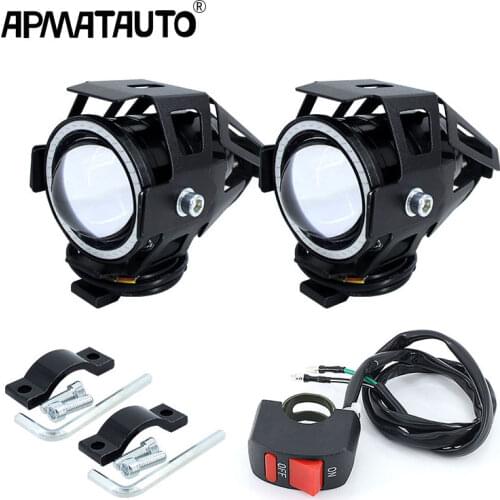 2PCS x 125W U7 Motorcycle Angel Eyes Headlight DRL spotlights auxiliary bright LED bicycle lamp Fog Light Spot light +Switch