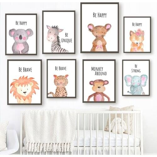 Kara Zebra Lion Leopard Monkey Elephant Deer Wall Art Canvas Painting Nordic Posters And Prints Wall Pictures Kids Room Decor