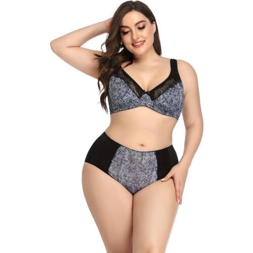 DOIB Lace Bra Brief Set Plus Size Unlined Push Up Large Size Bra+Brief Two Piece Set Female Brassiere Underwear Suit 85D-110D