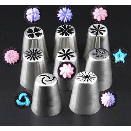 8Pcs/Set Russian Tulip Nozzles For Cake Cupcake Decorating Icing Piping Nozzles Russian Rose Flower Cream Pastry Tips #84277