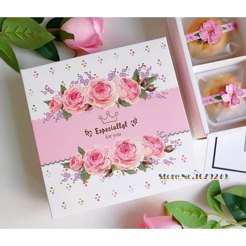 4 holes Pink flower Cake boxMacarons Box,Cookies, Muffin Biscuits packaging Box ,100pcs/lot
