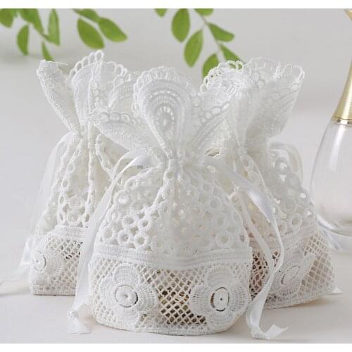 Creative Wedding Candy Gift Bags Lace Bundle Pockets Pearl Yarn Jewelry Storage Bags Ring Stud Earrings Bracelet Necklace Bag