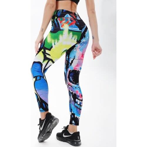 High Waist Dark Graffiti Comics Print Leggings Push Up Sport Women Fitness Running Yoga Pants Energy Leggings Gym Girl Leggings