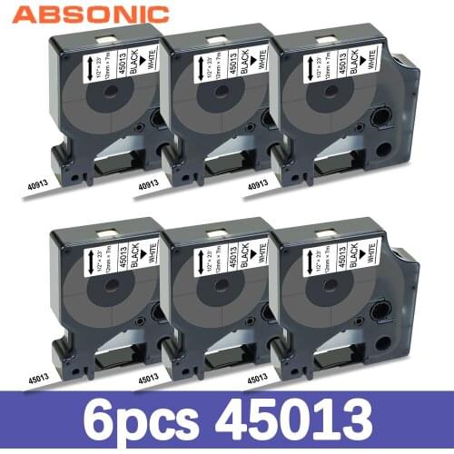 Absonic 6PK for Dymo D1 45013 Labeling Tape 45013 Cartridge Ribbon Compatible for Dymo LabelManager Writer Maker 280 160 260P