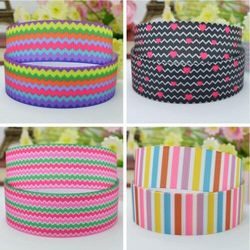 10 Yards 22mm 7/8" Chevron rainbow Pretty Girls Printed grosgrain ribbon hair bow Headwear DIY hair accessories retail