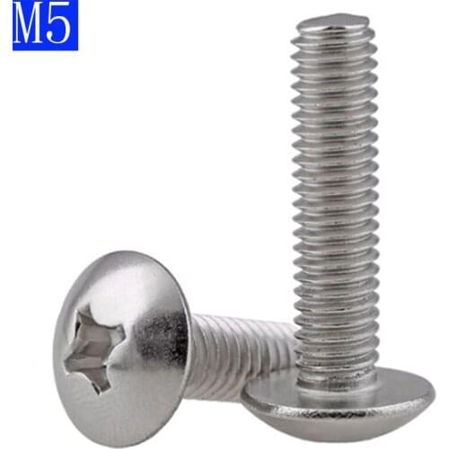 M5 - 0.8 304 Stainless Steel Phillips Pan Cross Large Flat Round Drive Truss Head Machine Screws A2 bolts