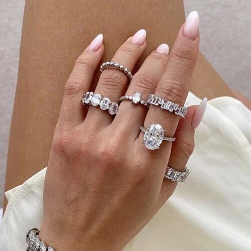 Fashion Shine DIY Band Ring Sets 925 Sterling Silver Diamond Engagement Wedding Finger Rings For Women Fine Jewelry Wholesale